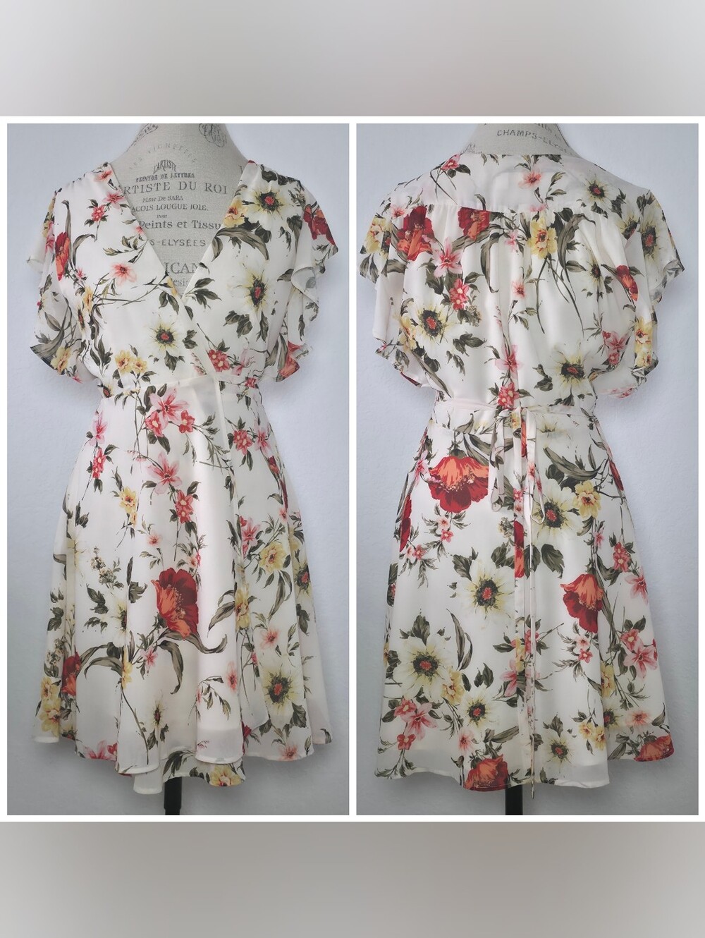 Yumi Kim Wrap Mini Sydney Dress, Small, Color Brookhaven Ivory, Floral Print
